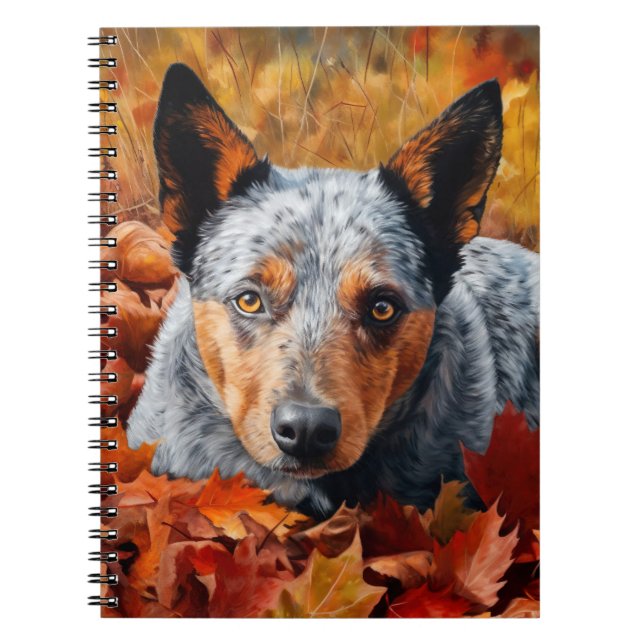Australian Cattle  in Autumn Leaves Fall Inspire  Notebook (Front)