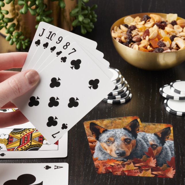 Australian Cattle  in Autumn Leaves Fall Inspire  Playing Cards (In Situ)