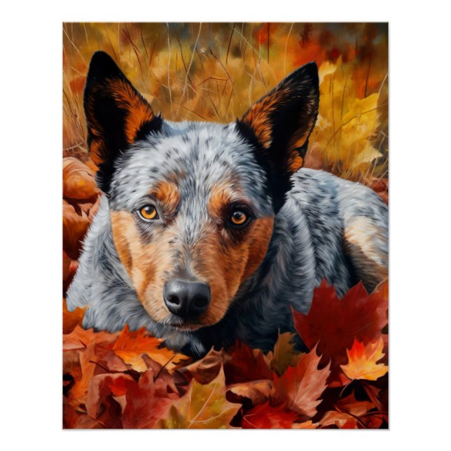 Australian Cattle  in Autumn Leaves Fall Inspire  Poster (Front)
