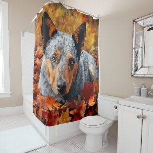 Australian Cattle  in Autumn Leaves Fall Inspire  Shower Curtain