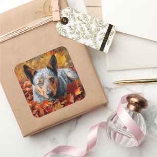 Australian Cattle  in Autumn Leaves Fall Inspire  Square Sticker