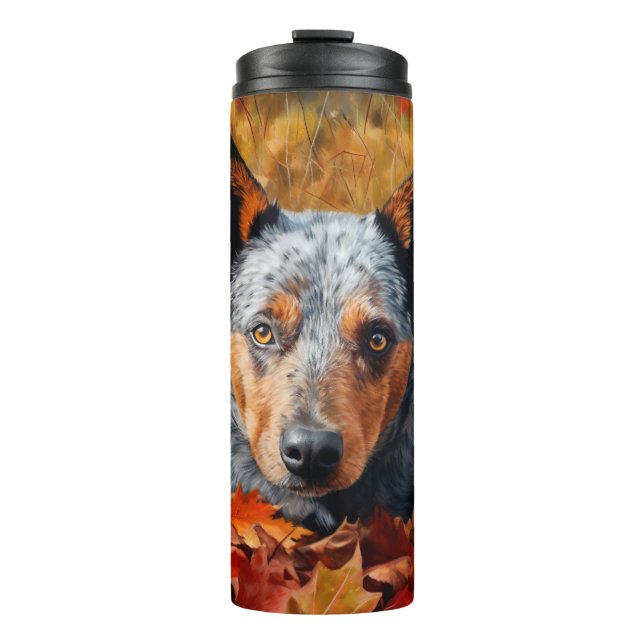 Australian Cattle  in Autumn Leaves Fall Inspire  Thermal Tumbler (Front)