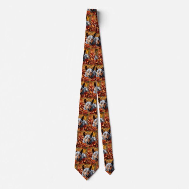 Australian Cattle  in Autumn Leaves Fall Inspire  Tie (Front)