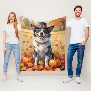 Australian Cattle in Autumn Leaves Thanksgiving Fleece Blanket