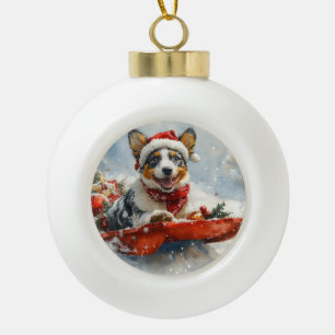 Australian Cattle in Sledge Let it Snow Christmas Ceramic Ball Christmas Ornament