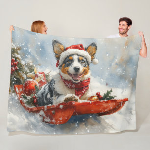 Australian Cattle in Sledge Let it Snow Christmas Fleece Blanket