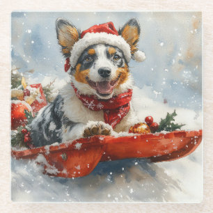 Australian Cattle in Sledge Let it Snow Christmas Glass Coaster