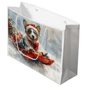 Australian Cattle in Sledge Let it Snow Christmas Large Gift Bag