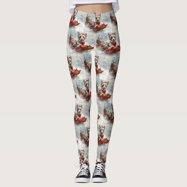 Australian Cattle in Sledge Let it Snow Christmas Leggings (Front)