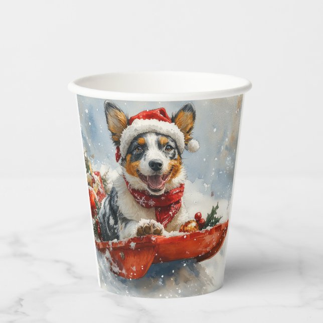Australian Cattle in Sledge Let it Snow Christmas Paper Cups (Front)