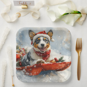 Australian Cattle in Sledge Let it Snow Christmas Paper Plate