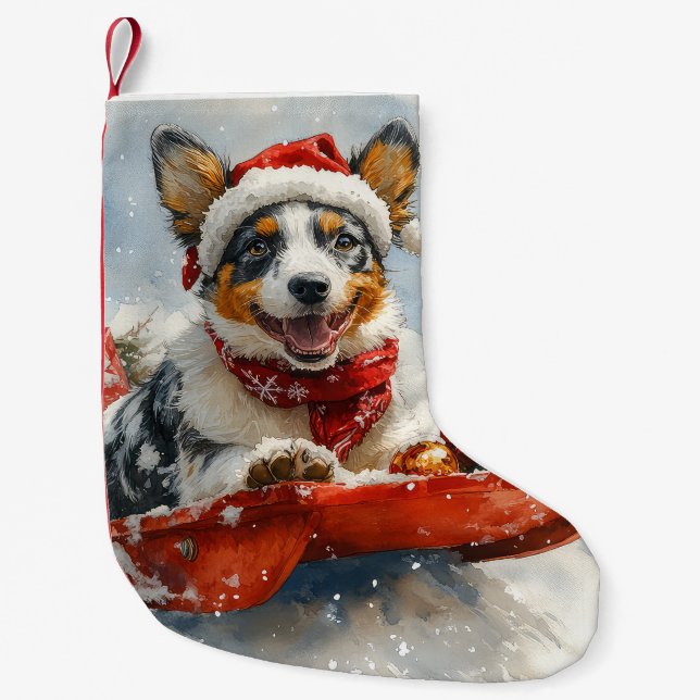 Australian Cattle in Sledge Let it Snow Christmas Small Christmas Stocking (Front)