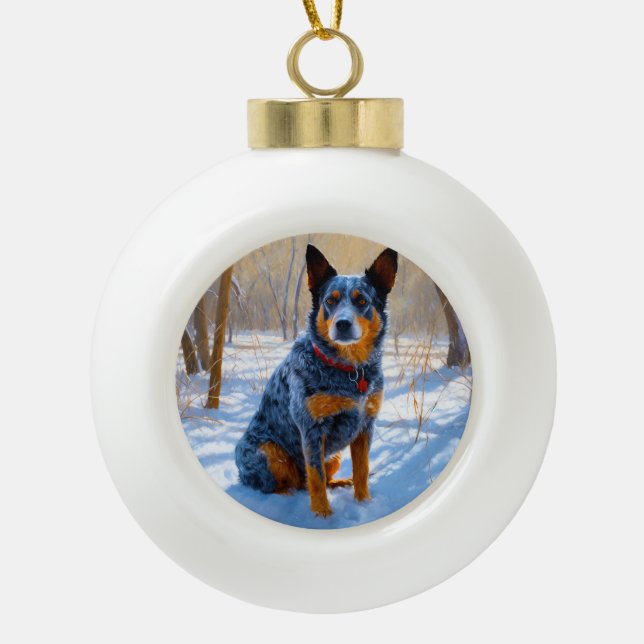 Australian Cattle Let It Snow Christmas Ceramic Ball Christmas Ornament (Front)