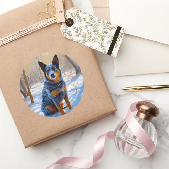 Australian Cattle Let It Snow Christmas Classic Round Sticker (Gifting)