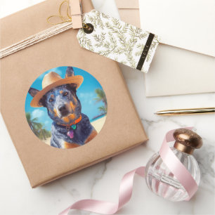 Australian Cattle on Beach,dog lovers summer gift Classic Round Sticker