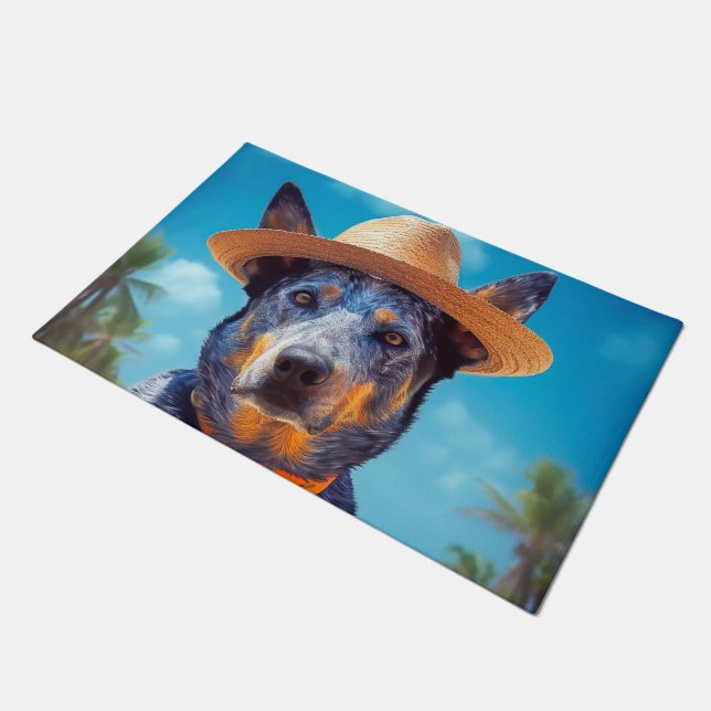 Australian Cattle on Beach,dog lovers summer gift Doormat (Angled)
