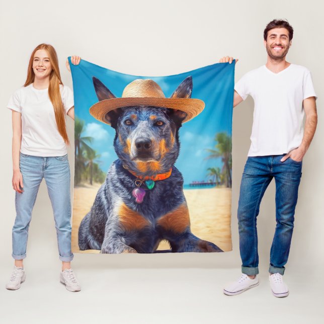 Australian Cattle on Beach,dog lovers summer gift Fleece Blanket (In Situ)