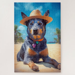 Australian Cattle on Beach,dog lovers summer gift Jigsaw Puzzle