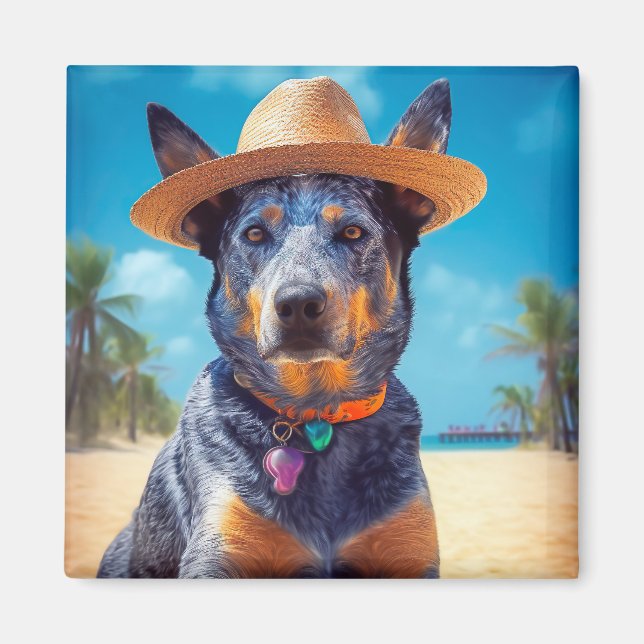 Australian Cattle on Beach,dog lovers summer gift Magnet (Front)