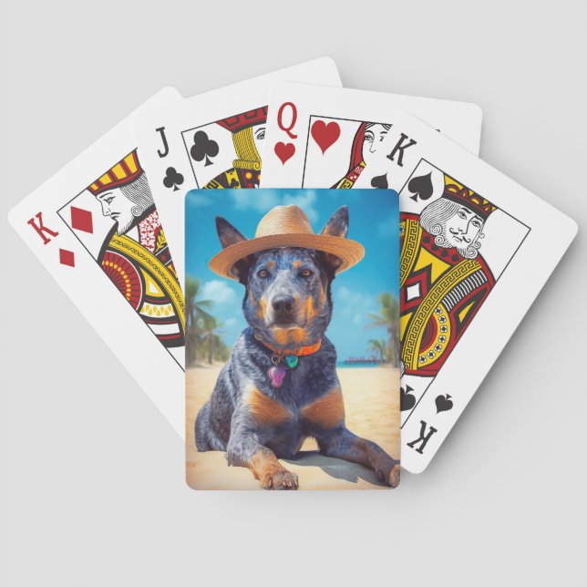 Australian Cattle on Beach,dog lovers summer gift Playing Cards (Back)