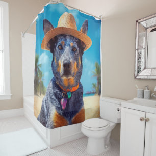 Australian Cattle on Beach,dog lovers summer gift Shower Curtain