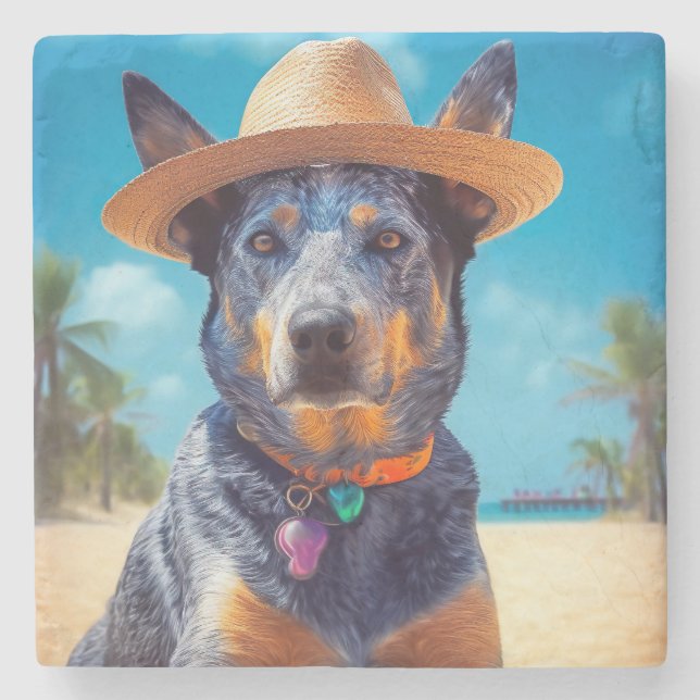 Australian Cattle on Beach,dog lovers summer gift Stone Coaster (Front)