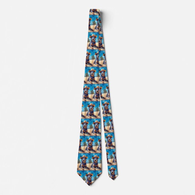 Australian Cattle on Beach,dog lovers summer gift Tie (Front)