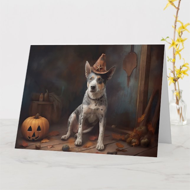 Australian Cattle Pumpkins Halloween Scary Card (Yellow Flower)