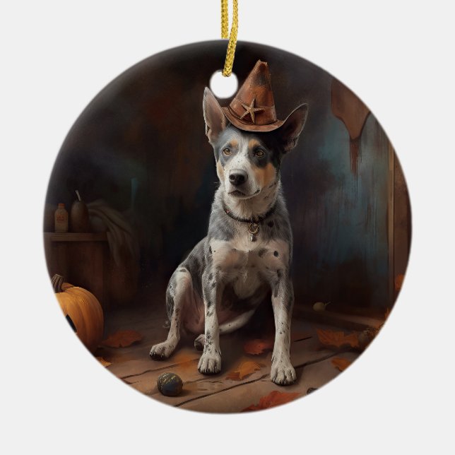 Australian Cattle Pumpkins Halloween Scary Ceramic Tree Decoration (Front)