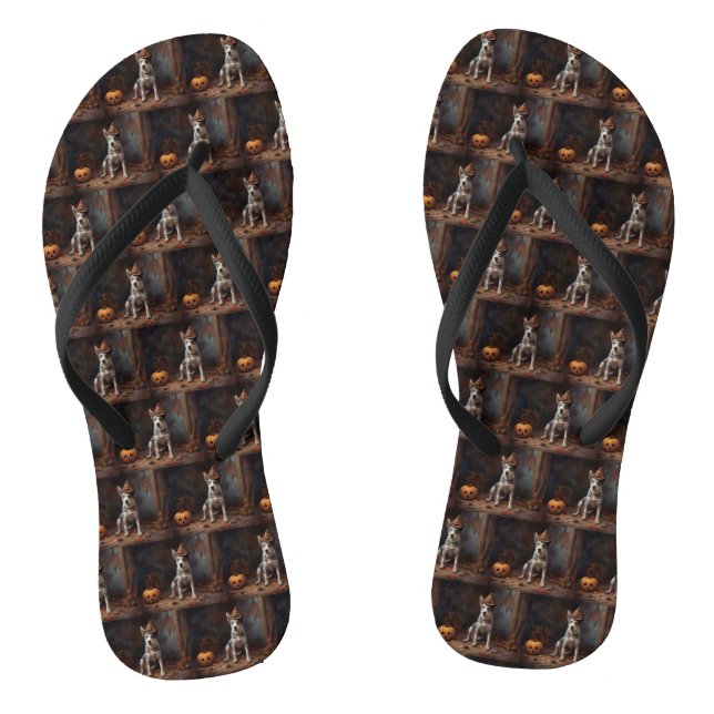Australian Cattle Pumpkins Halloween Scary Flip Flops (Footbed)