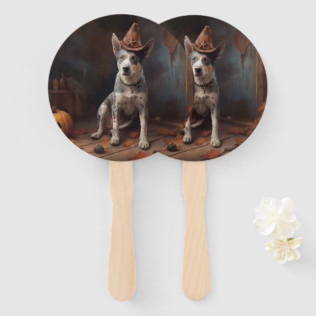 Australian Cattle Pumpkins Halloween Scary Hand Fan (Front and Back)
