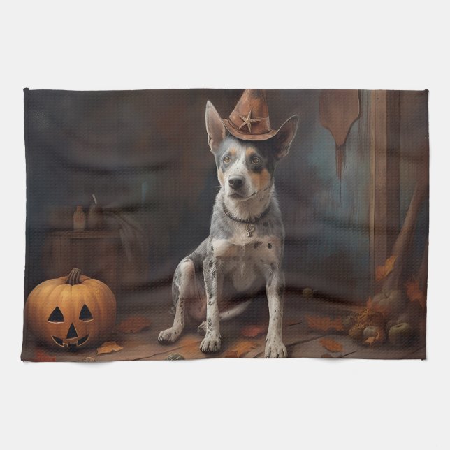 Australian Cattle Pumpkins Halloween Scary Tea Towel (Horizontal)