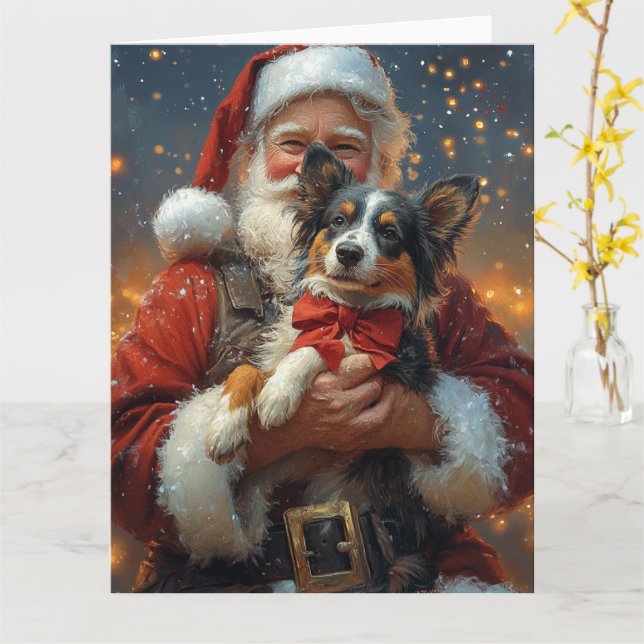 Australian Cattle Santa Claus Festive Christmas Card (Yellow Flower)