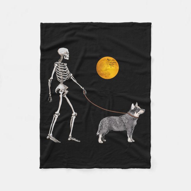 Australian Cattle Skeleton Dog Walking Halloween Fleece Blanket (Front)