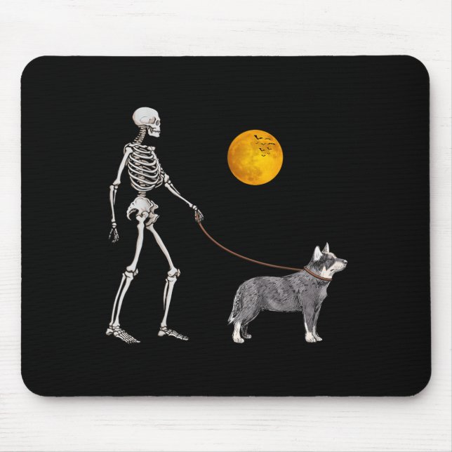 Australian Cattle Skeleton Dog Walking Halloween Mouse Mat (Front)