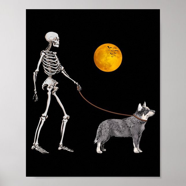 Australian Cattle Skeleton Dog Walking Halloween Poster (Front)