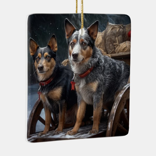 Australian Cattle Snowy Sleigh Christmas Decor Ceramic Ornament (Right)