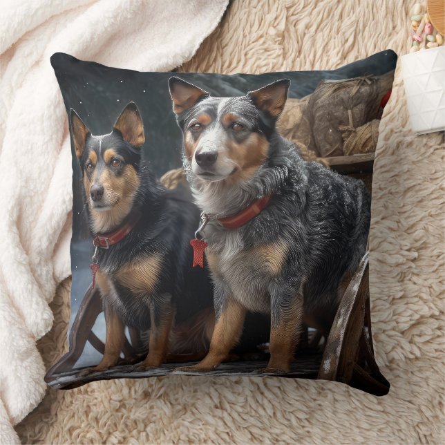 Australian Cattle Snowy Sleigh Christmas Decor Cushion (Blanket)