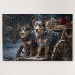 Australian Cattle Snowy Sleigh Christmas Decor Jigsaw Puzzle