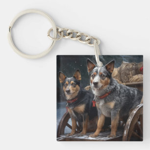 Australian Cattle Snowy Sleigh Christmas Decor Key Ring