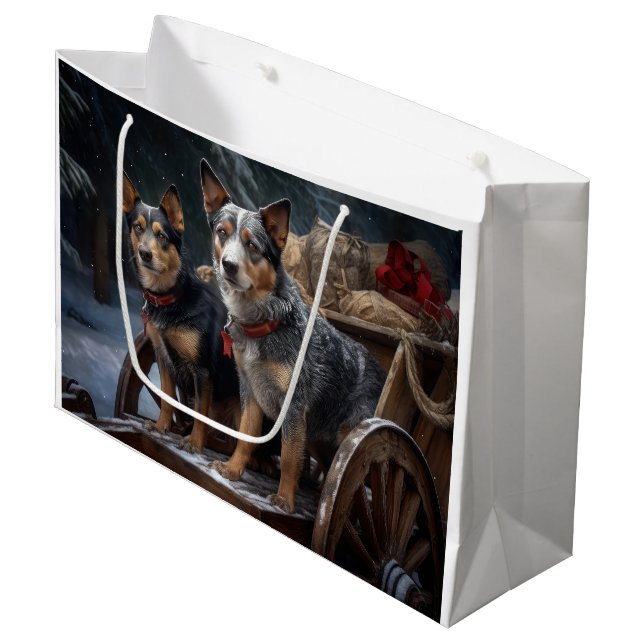Australian Cattle Snowy Sleigh Christmas Decor Large Gift Bag (Front Angled)
