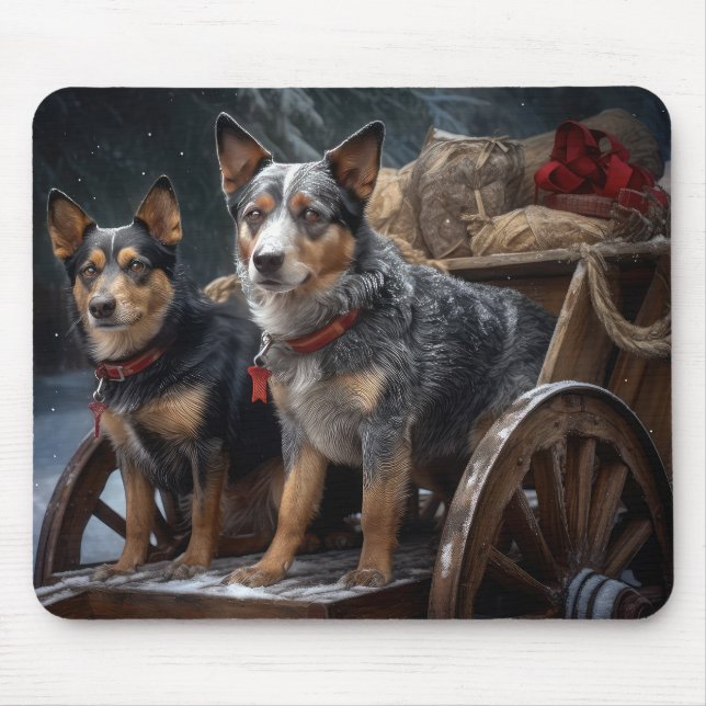 Australian Cattle Snowy Sleigh Christmas Decor Mouse Mat (Front)