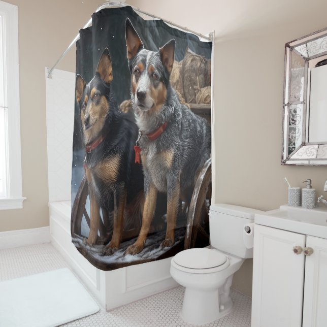 Australian Cattle Snowy Sleigh Christmas Decor Shower Curtain (In Situ)