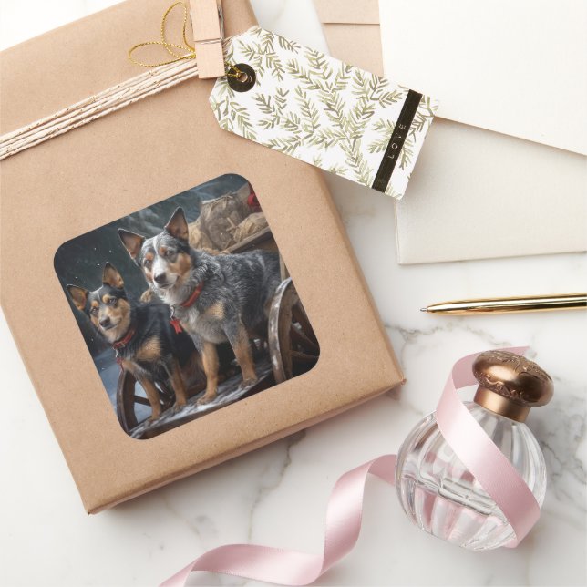 Australian Cattle Snowy Sleigh Christmas Decor Square Sticker (Gifting)