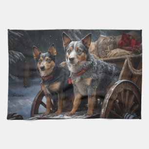 Australian Cattle Snowy Sleigh Christmas Decor Tea Towel