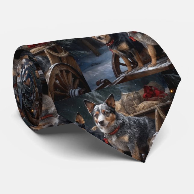 Australian Cattle Snowy Sleigh Christmas Decor Tie (Rolled)