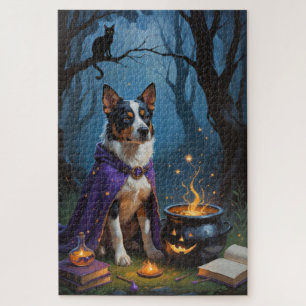 Australian Cattle Whimsical Halloween Painting Jigsaw Puzzle