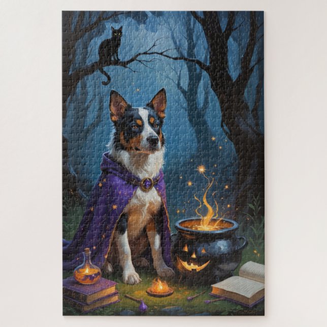 Australian Cattle Whimsical Halloween Painting Jigsaw Puzzle (Vertical)