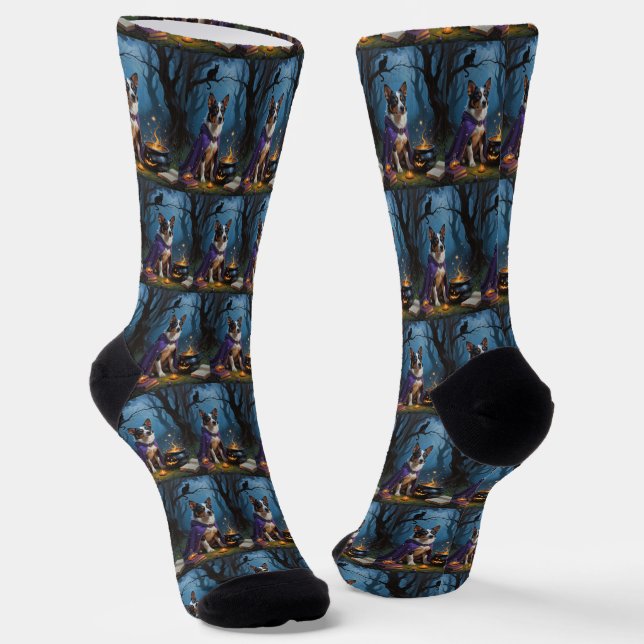 Australian Cattle Whimsical Halloween Painting Socks (Angled)