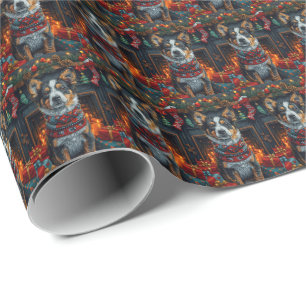 Australian Cattle with Christmas Gifts Fireplace Wrapping Paper